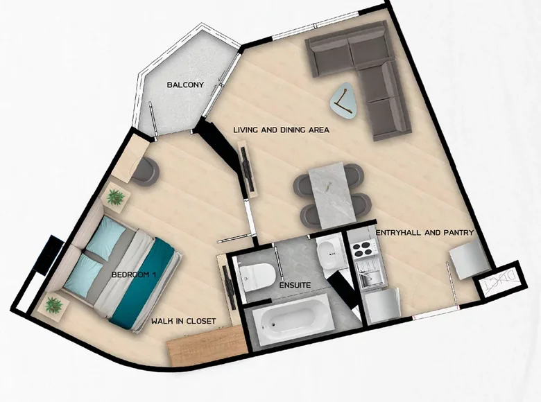 Квартира 1 комната 45 м² Равай, Таиланд